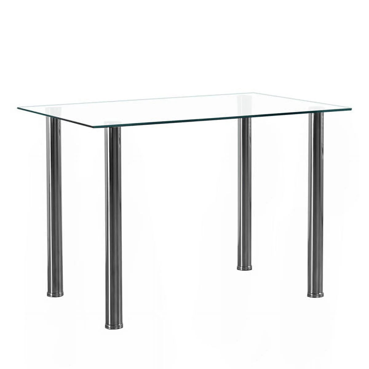 4-seat Simple 日ectangular Cylindrical Leg Table Tempered Glass Stainless Steel Clear Glass 110 * 70 * 75cm