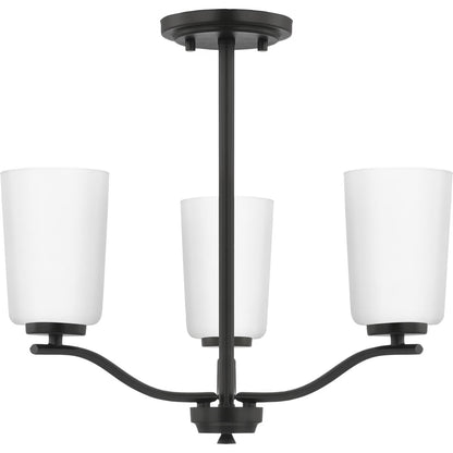 Adley Collection Three-Light Satin Brass Etched White Glass New Traditional Semi-Flush Convertible Light