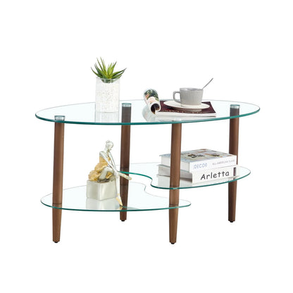 Holaki Transparent Glass Coffee Table, Oval Tea Table 3-Layer Glass Table, Modern Table in Living Room