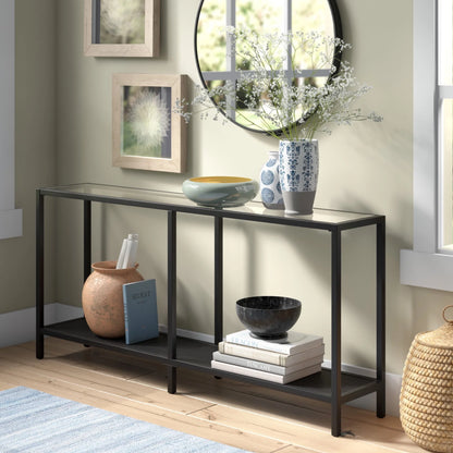 Evelyn& Zoe Contemporary Metal Console Table with Glass Top