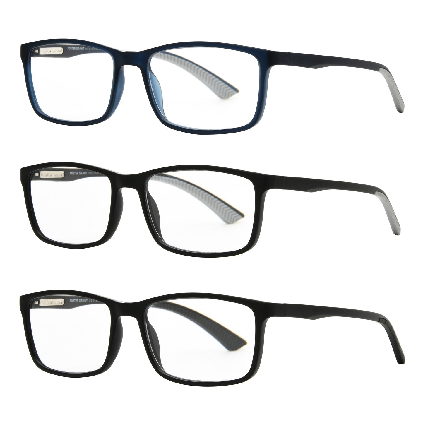 Design Optics by Foster Grant #666 Classic Plastic Rectangle Reading Glasses, 3-pack