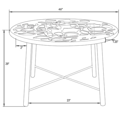 LeisureMod Dining Table in Aluminum with Tempered Glass Top and Floral Cutout Design Painted Finish Indoor and Outdoor Use for Modern Home, Patio, Backyard, Living Room Devon Collection in Brown