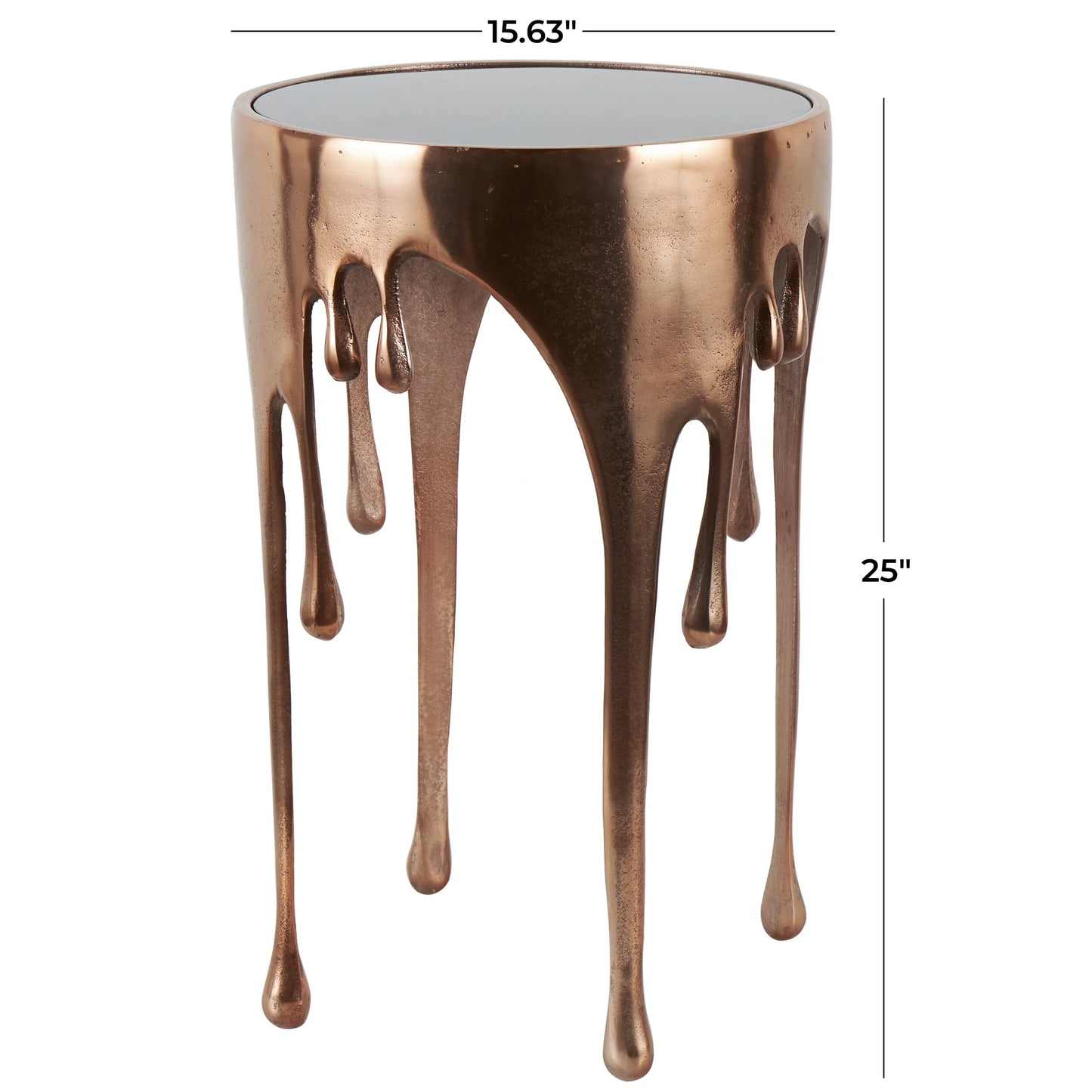 DecMode 16" x 25" Copper Aluminum Drip Accent Table with Melting Design and Shaded Glass Top, 1-Piece