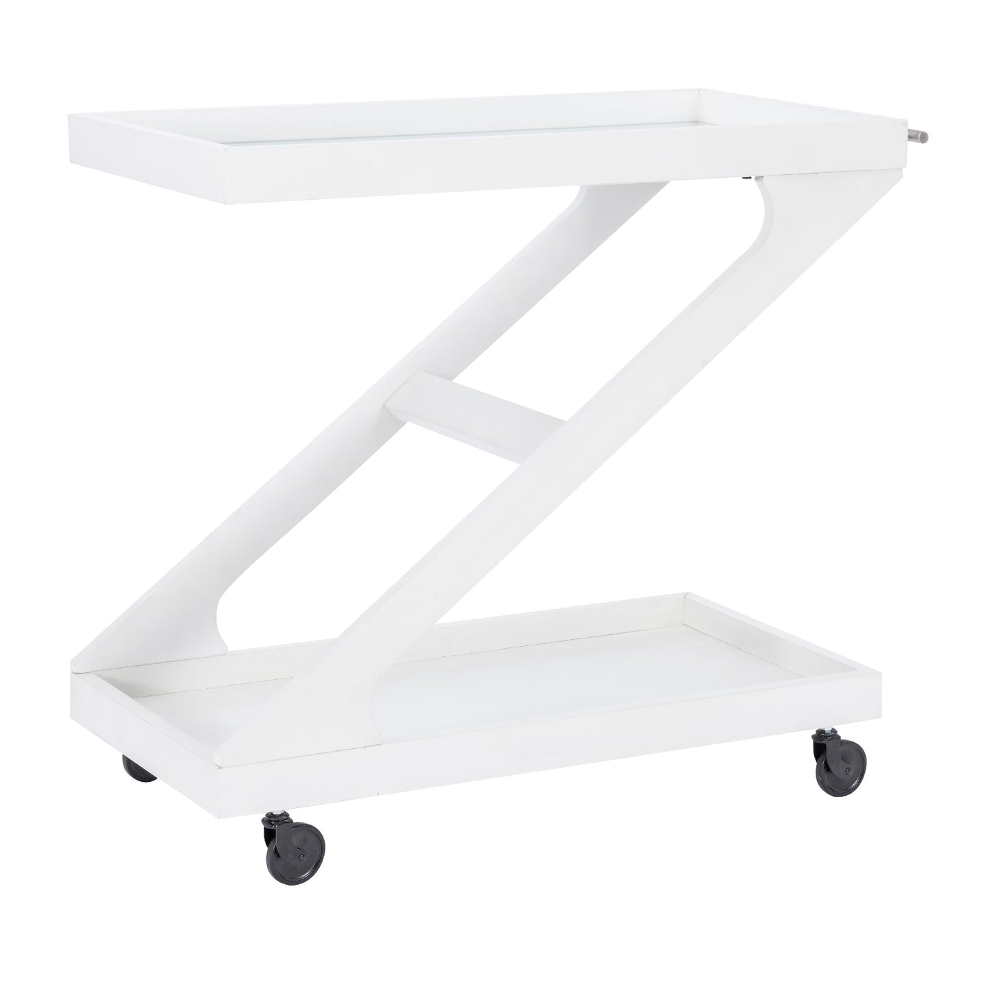 Powell Thornton 2-Tier Z-Frame Rolling Bar Cart with Glass Top, Walnut