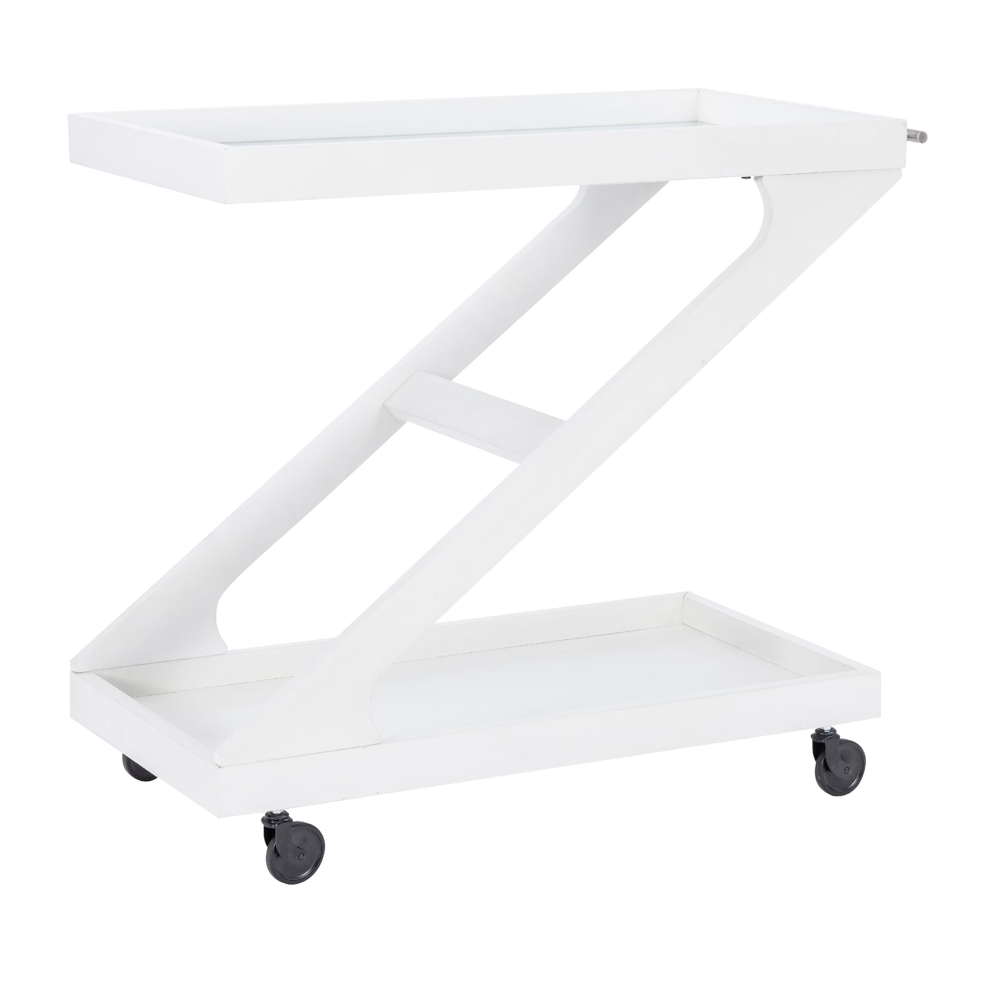 Powell Thornton 2-Tier Z-Frame Rolling Bar Cart with Glass Top, Walnut
