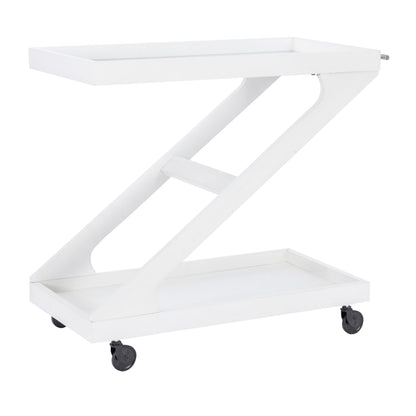 Powell Thornton 2-Tier Z-Frame Rolling Bar Cart with Glass Top, Walnut