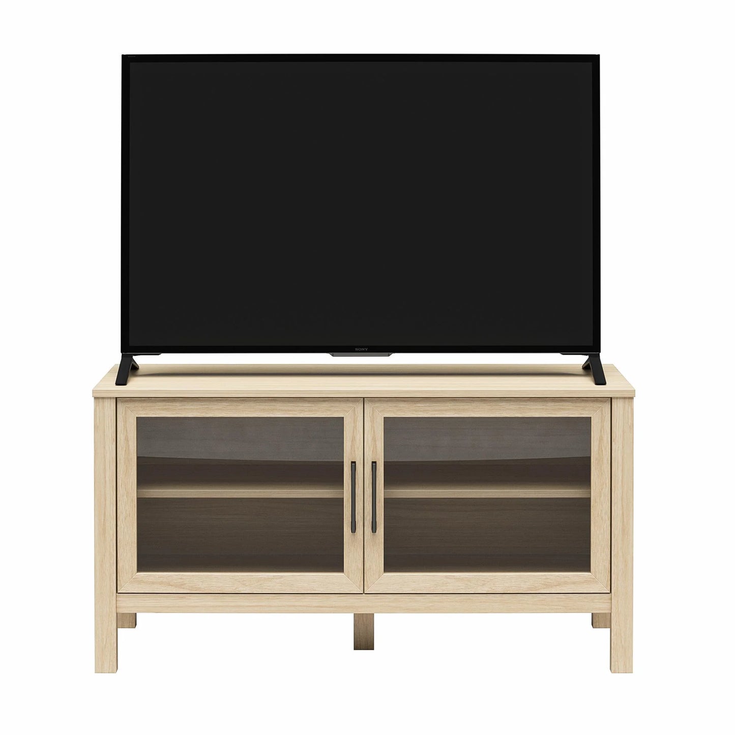 Mainstays Glass Door TV Stand for TVs up to 55", Spring Pine
