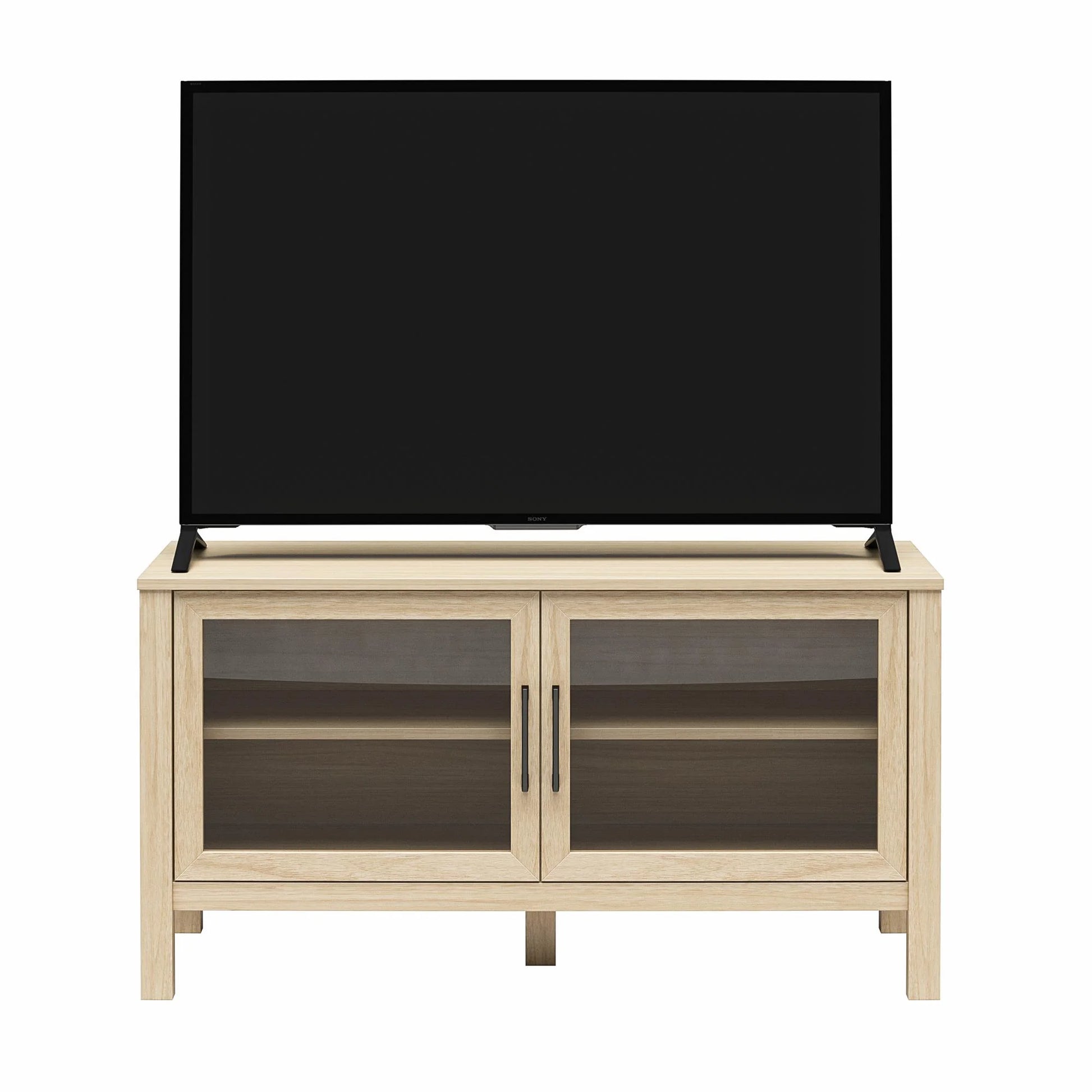 Mainstays Glass Door TV Stand for TVs up to 55", Spring Pine