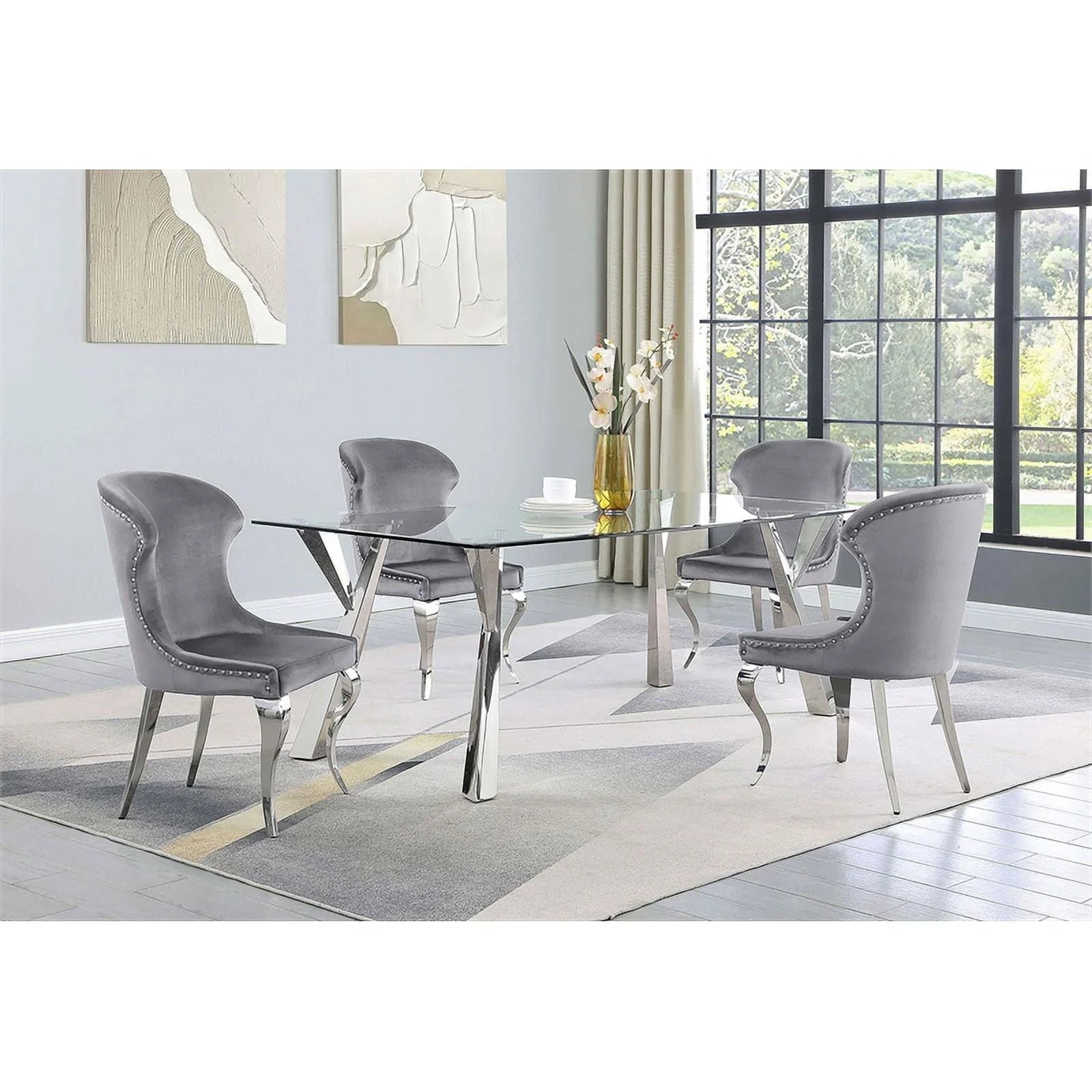 Alaia Rectangular Glass Top Dining Table Clear and Chrome