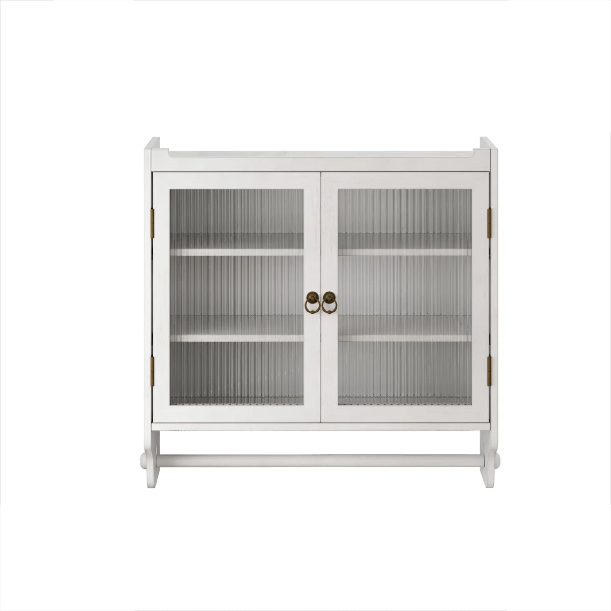 GZXS Solid Wood Wall Cabinet with 2 Tempered Glass Doors, 3-Tier Storage Organizer for Bathroom, Entryway, Kitchen, Dining Room, 24.8"L x 7.08"W x 23.62"H, White Washed