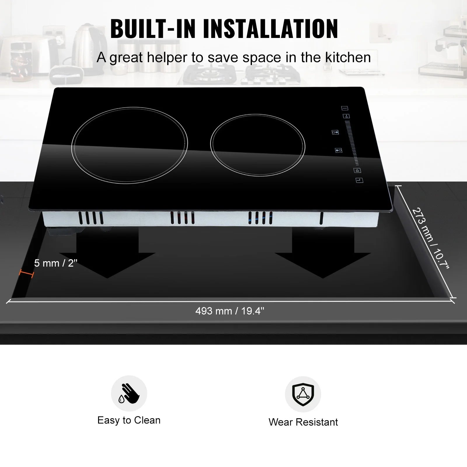 KFFKFF 2 Burner Electric Cooktop, 20 x 11.6 inches, 240V 3000W Glass Heat Plate with Touch-Sensitive Controls, Inbuilt Timer and Child Safety Feature, 9 Adjustable Heat Settings for Kitchen