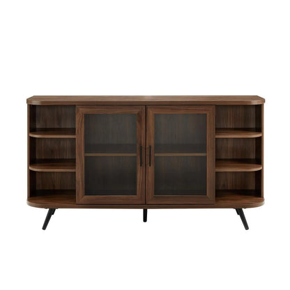 Walker Edison Modern Curved Edge Fluted Glass Door Sideboard Dark Walnut