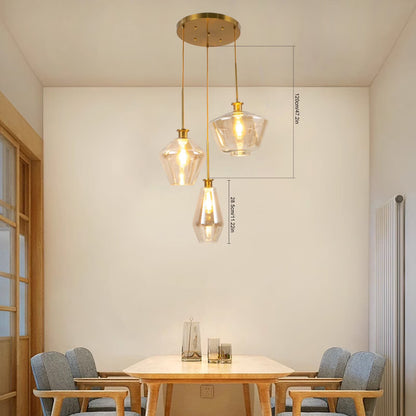 Champagne Gold Glass Chandelier 3 Heads Hanging Pendant Light Ceiling Fixtures