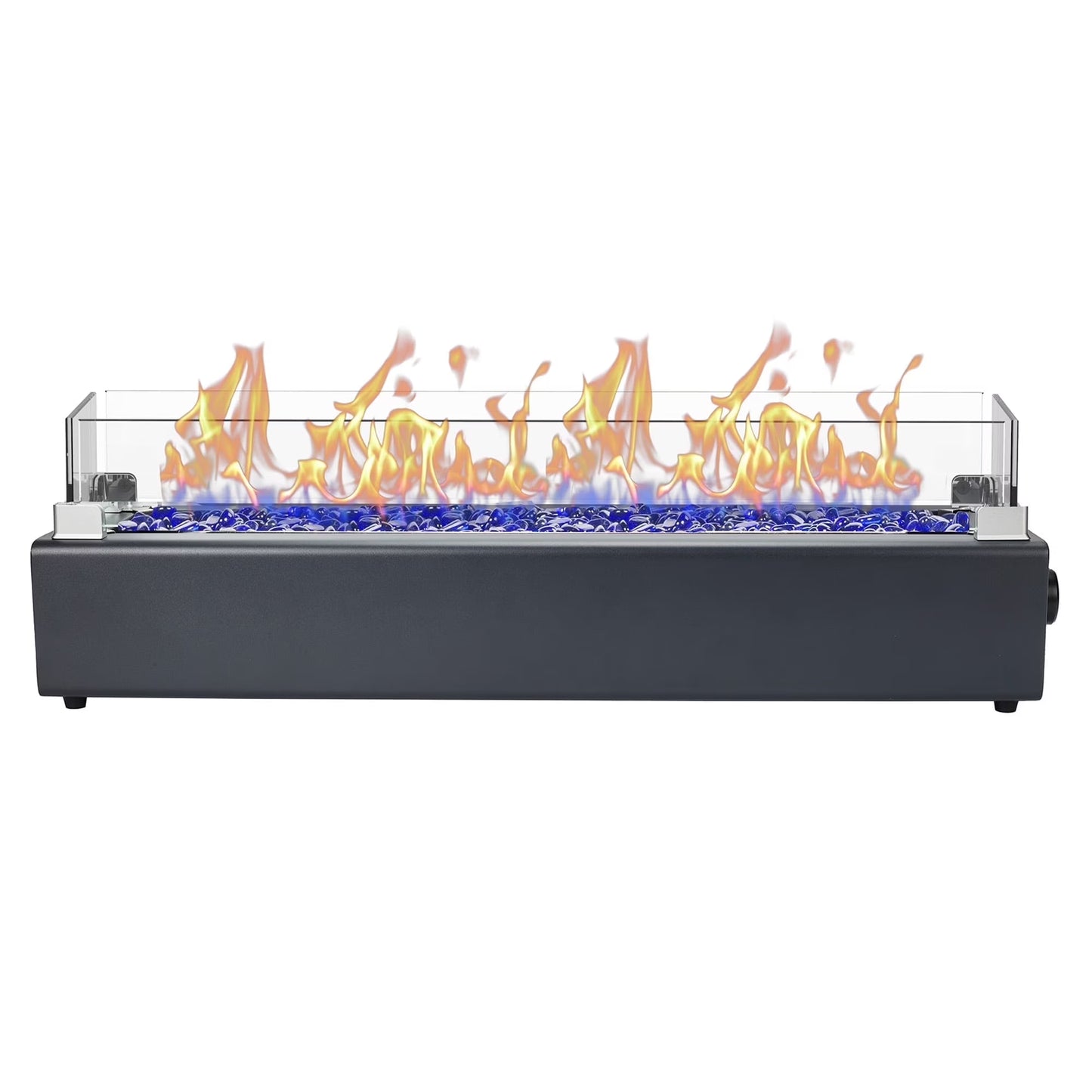 28-inch Table Top Gas Fire Pit, 40,000 BTU Tabletop Propane Fire Pit Portable Fireplace for Patio, Outdoor w/Wind Glass Shield, Glass Rocks, Carbon Gray
