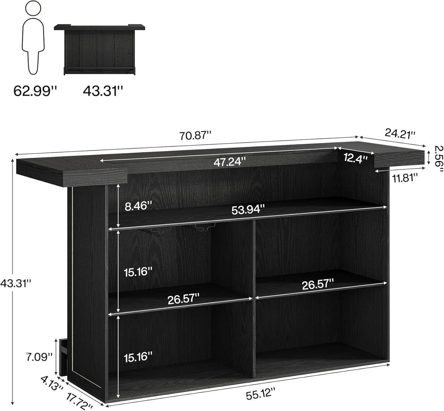 Tribesigns 4-Tier Bar Table, 70.9-Inch Large Home Bar Cabinet with Wine Glass Holder and Black Footrest, for Kitchen, Dining Room, Living Room, Pub, Rustic Brown