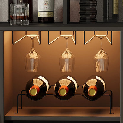 Maritcute Bar Cabinet with Power Outlets, Liquor Cabinet with Led Lights and Glass Holder, Storage Buffet Cabinet Coffee Bar Cabinet for Liquor, Wine Cabinet with Racks, Black