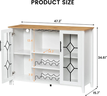 FOLDLIFE Wine Bar Cabinet with LED Lights, Liquor Cabinet Bar with Storage Cabinet, Coffee Cabinet with Bottles and Glass Rack, Buffet Sideboard with Storage Cabinet& Drawers,Dark Grey