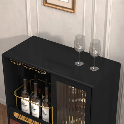 CBJCBJ Wine Bar Cabinet, Modern Coffee Cabinet with 3 Rows of Glass Racks, Sideboard Cabinet, Black