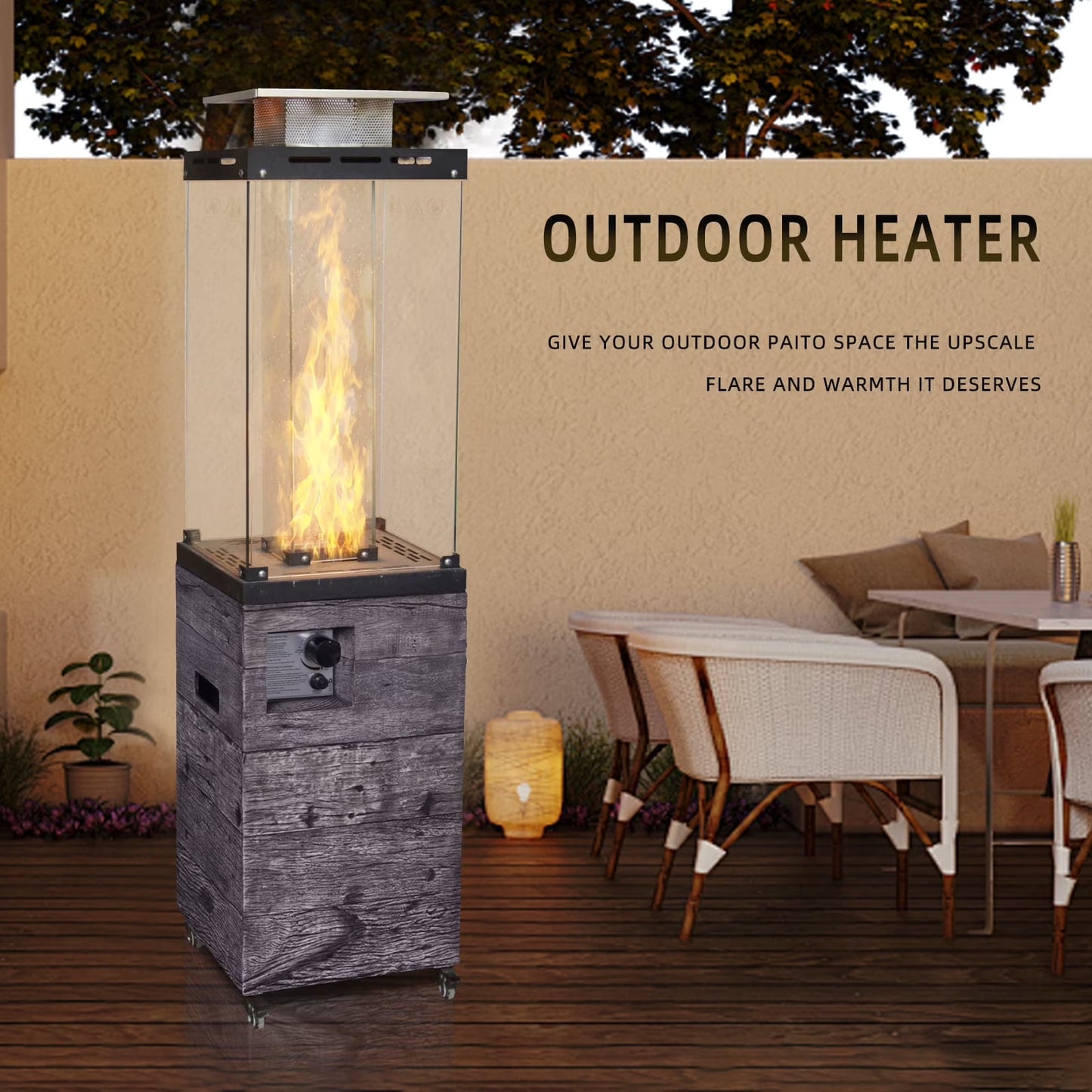 Glass Top + Terrafab Base Fire Heater Internal Gas Tank KD Column