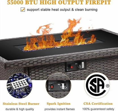 LayinSun 44" Propane Gas Fire Pit Table, 55000 BTU Rectangular Fire Pit with Glass Wind Guard for Outside Patio Deck Garden Backyard