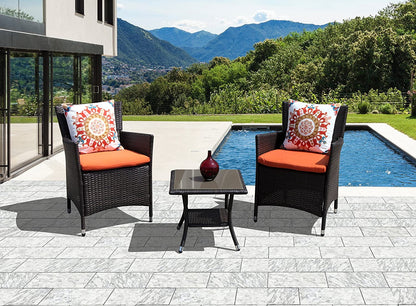 Outdoor End Table Rattan Square Glass Top, Aluminum Frame, Espresso Brown