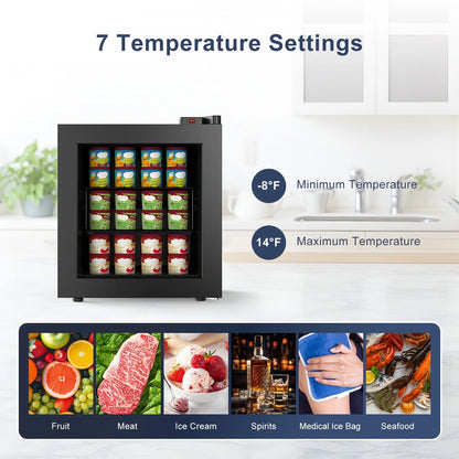 ADT 1.1 cu ft Upright Display Freezer with Glass Door for home use and POS