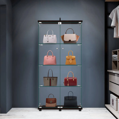 NeuType Glass Display Cabinet Bookcase Glass Frame Bookshelf Brown Double door 64.5"x32"x14.4"