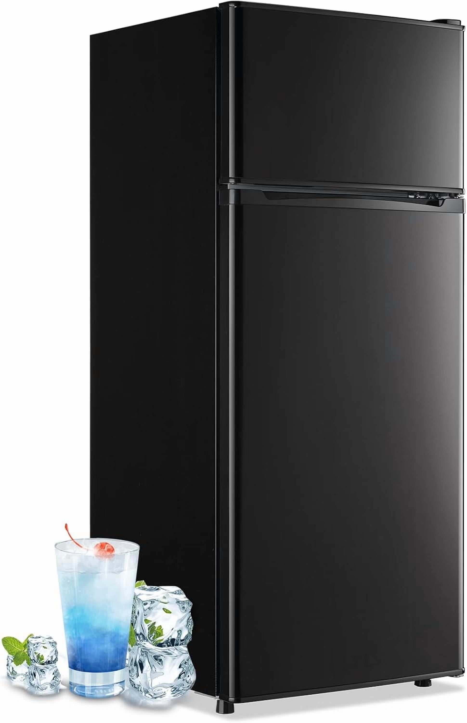 DEMULLER 4.5 Cu.ft Small Refrigerator Mini Fridge with Double Door 3 Removable Glass Shelves Black