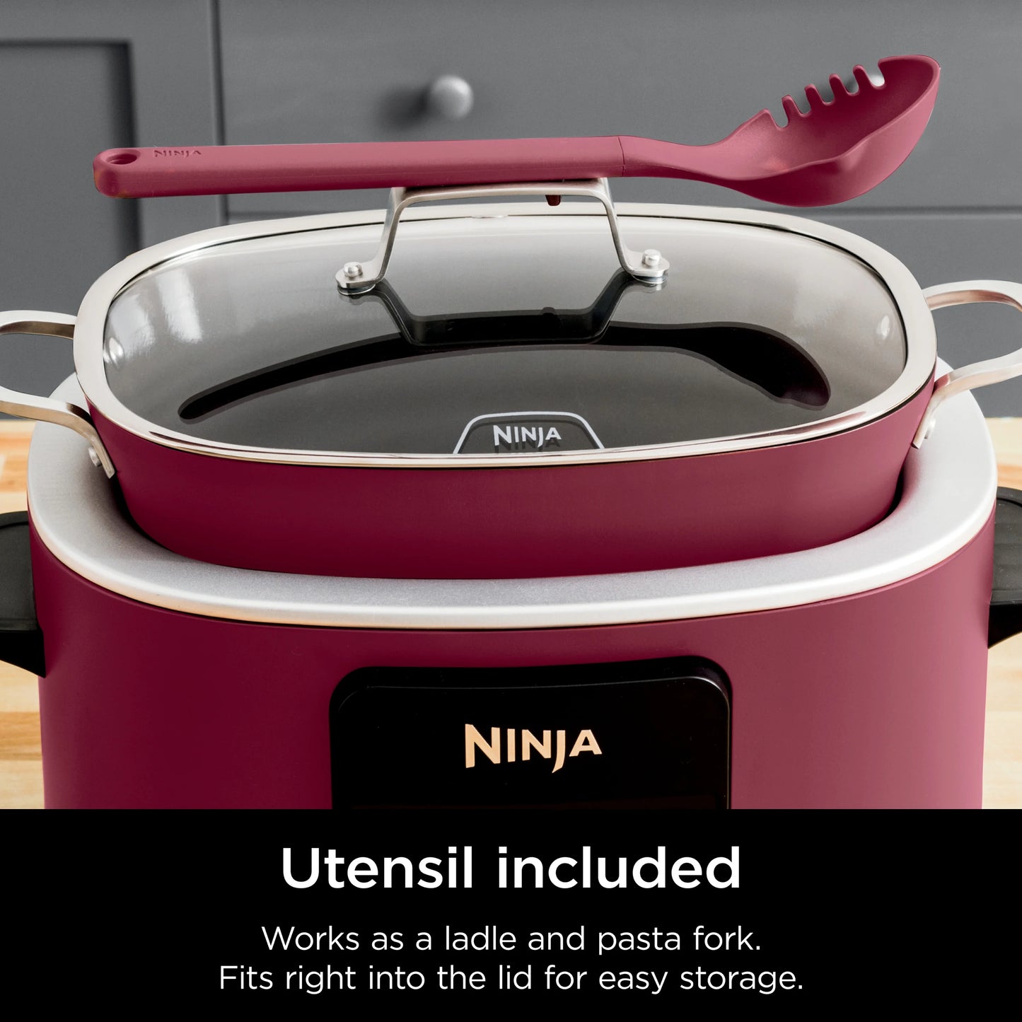 Ninja Foodi Possible Cooker, 8.5 Quart, 6-in-1 Multi-Cooker, Slow Cooker, Steamer, Glass Lid Integrated Cooking Utensil, Nonstick, Oven Safe Pot to 500° F, Cherry Tarte, MC1000WM
