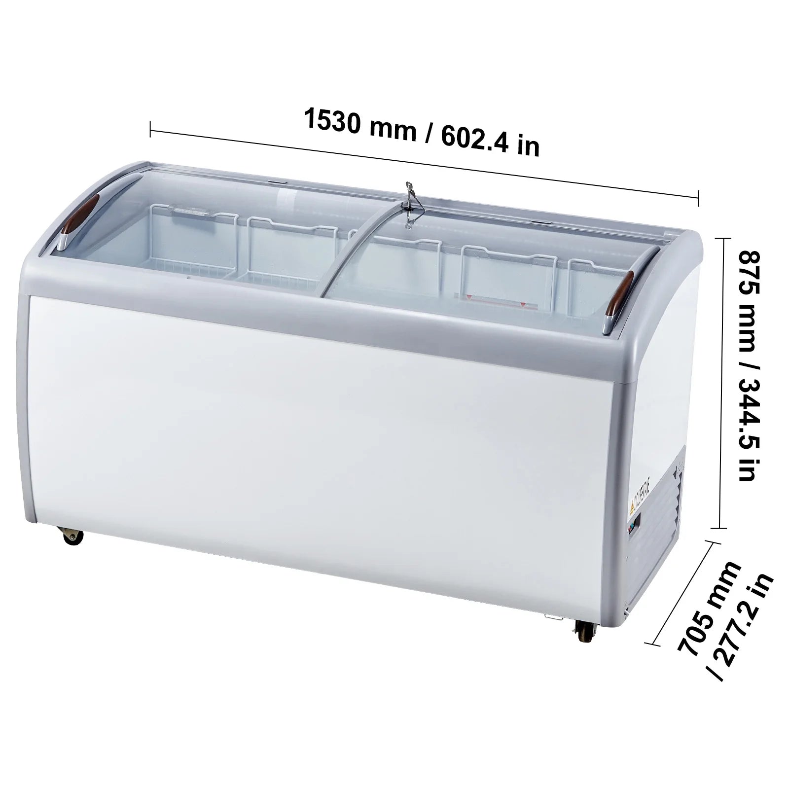 KFFKFF Professional Ice Cream Showcase, 16.3 Cubic Feet Storage Freezer, Portable Transparent Lid Deep Freezer, Dining Establishment Sorbet Serving Cabinet,5 Metal Baskets, Dual Slide Glass Doors
