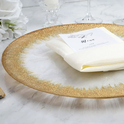 Efavormart 8 Pack - 13" Gold Glass Charger Plates Reusable Rim Charger Plates Spray Design Plates - Perfect for Wedding , Party Decorations, Banquet, Upscale Occasions, Birthday Celebrations