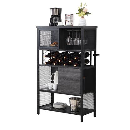Industrial Bar Cabinet with Wine Rack, Rustic Wine Cabinet for Liquor and Glasses, Farmhouse Coffee Bar Cabinet with Storage, Rustic Buffet and Sideboard for Dining Room, Living Room, Kitchen, L0153