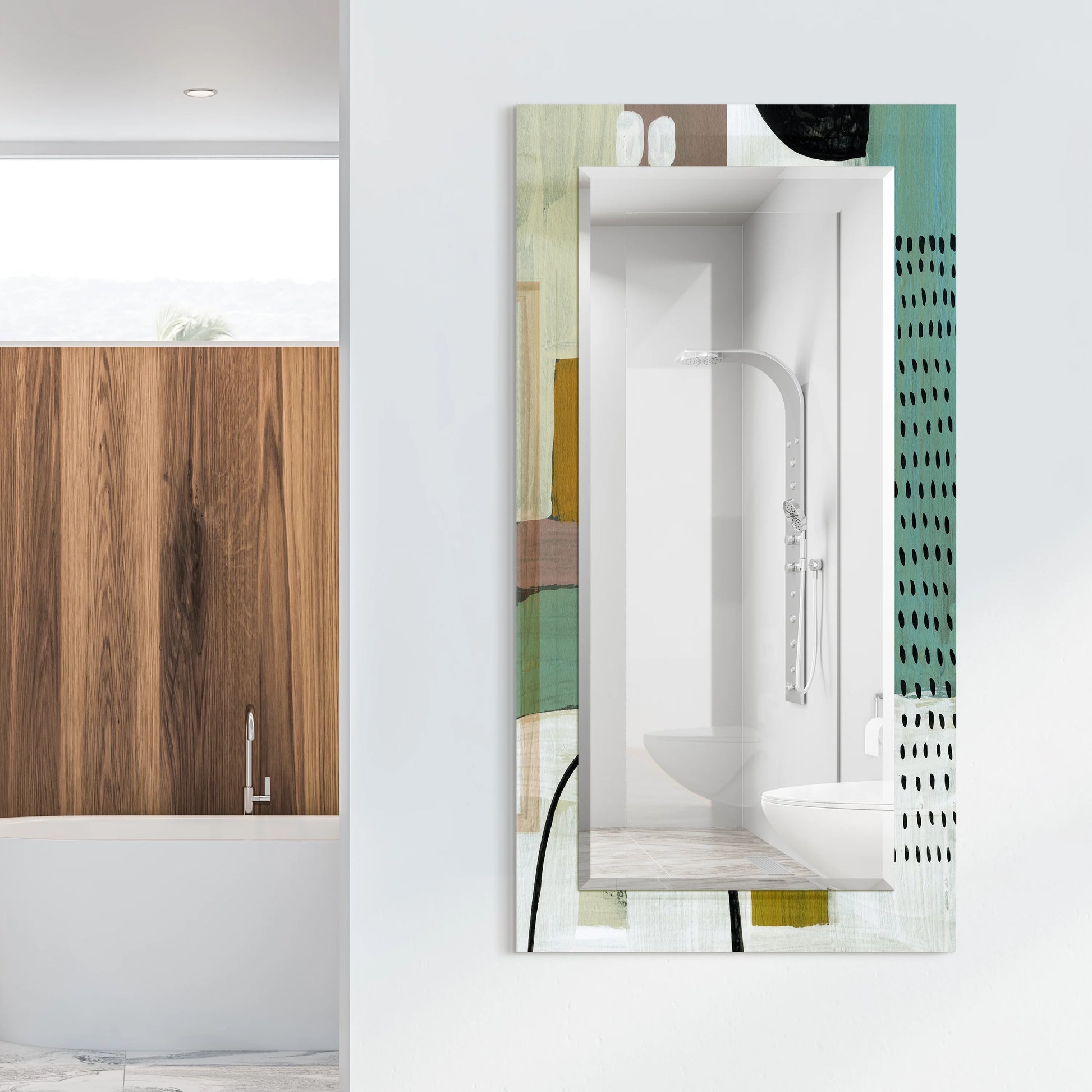 Empire Art Direct TAM-140604-5428 'Introductions'Rectangular Beveled Mirror on Free Floating Printed Tempered Art Glass