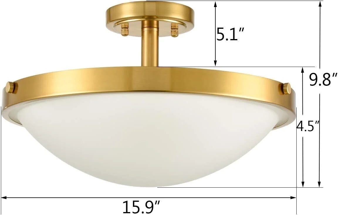 Claxy 16" 3-Light Gold Semi Flush Mount Lights with Milk Glass Shade