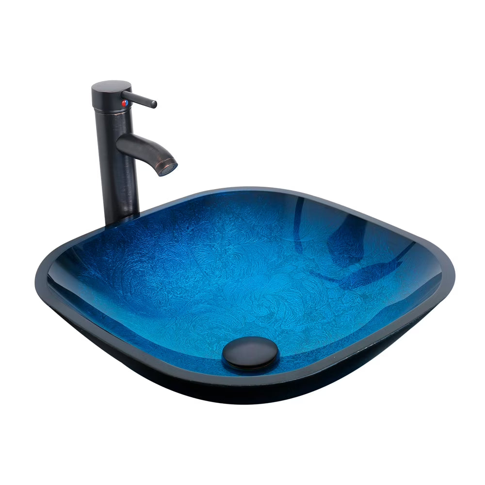Eclife 16.5" Square Glass Vessel Sink