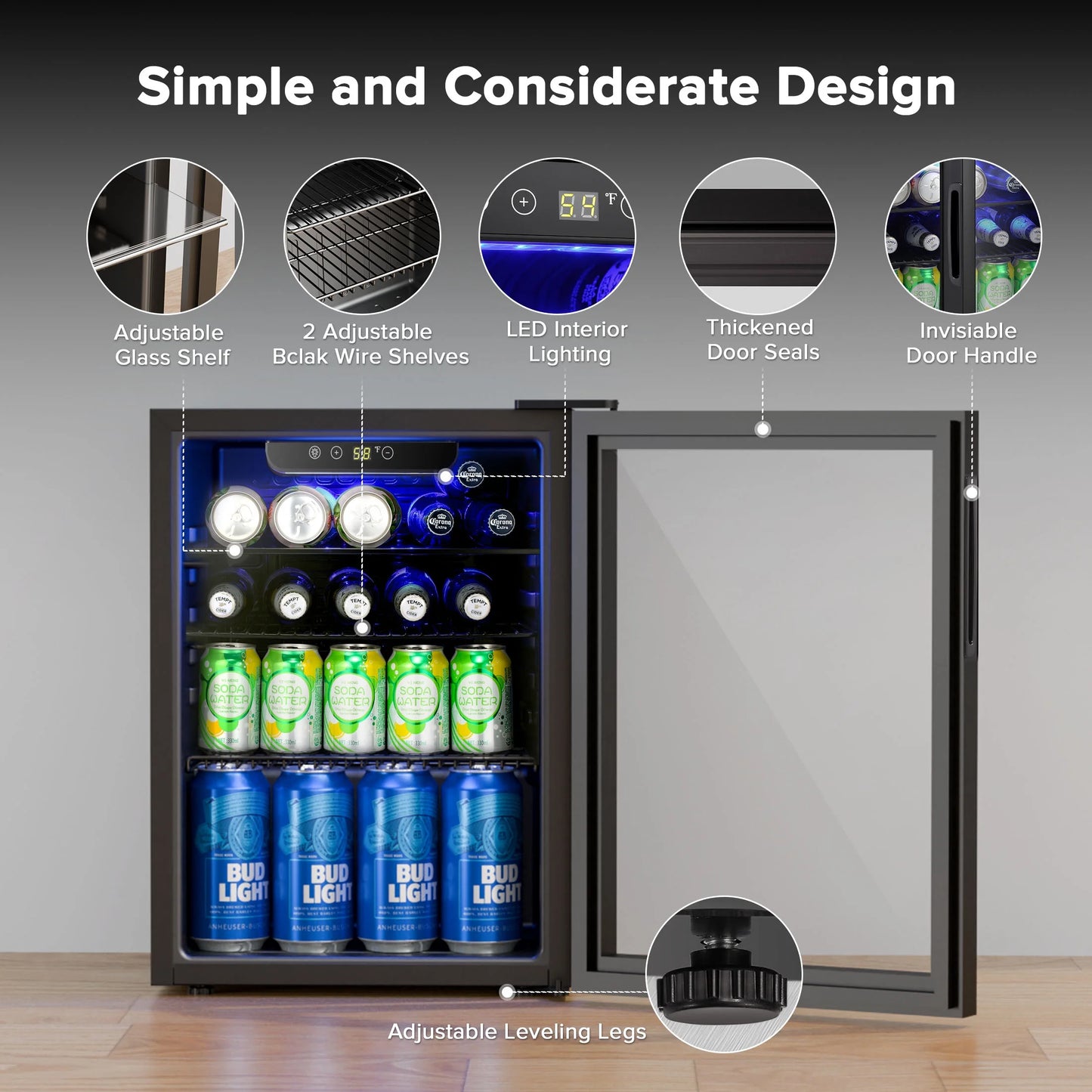 Auseo 1.3 Cu.ft. Mini Beverage Refrigerator Cooler - 55 Can &12 Bottle Mini Fridge with Double Glass Door, for Home/Bar/Office, Electronic touch control