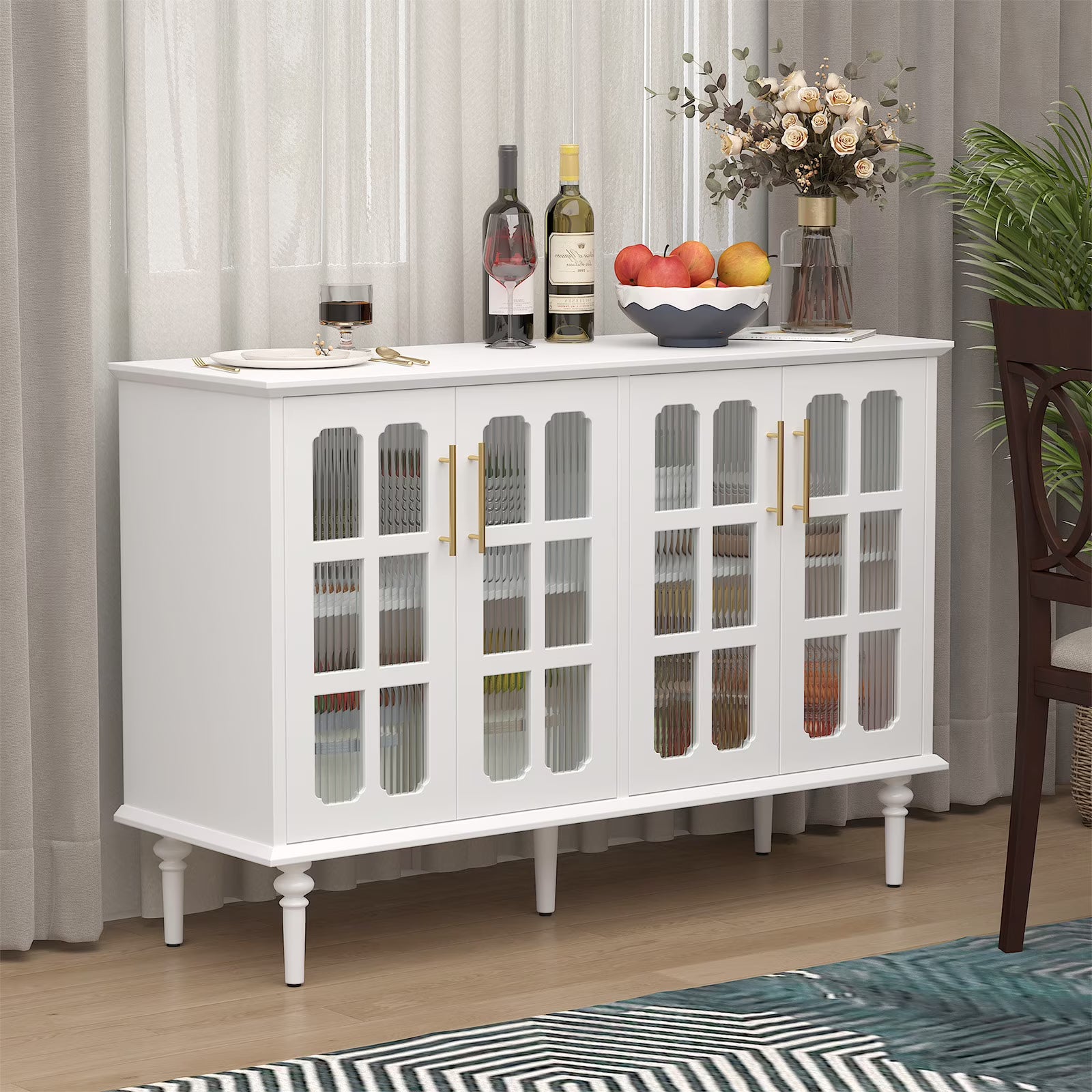 HLR 47.6" Modern Vintage Sideboards Buffet Cabinet with 4 Lattice Glass Door, Green