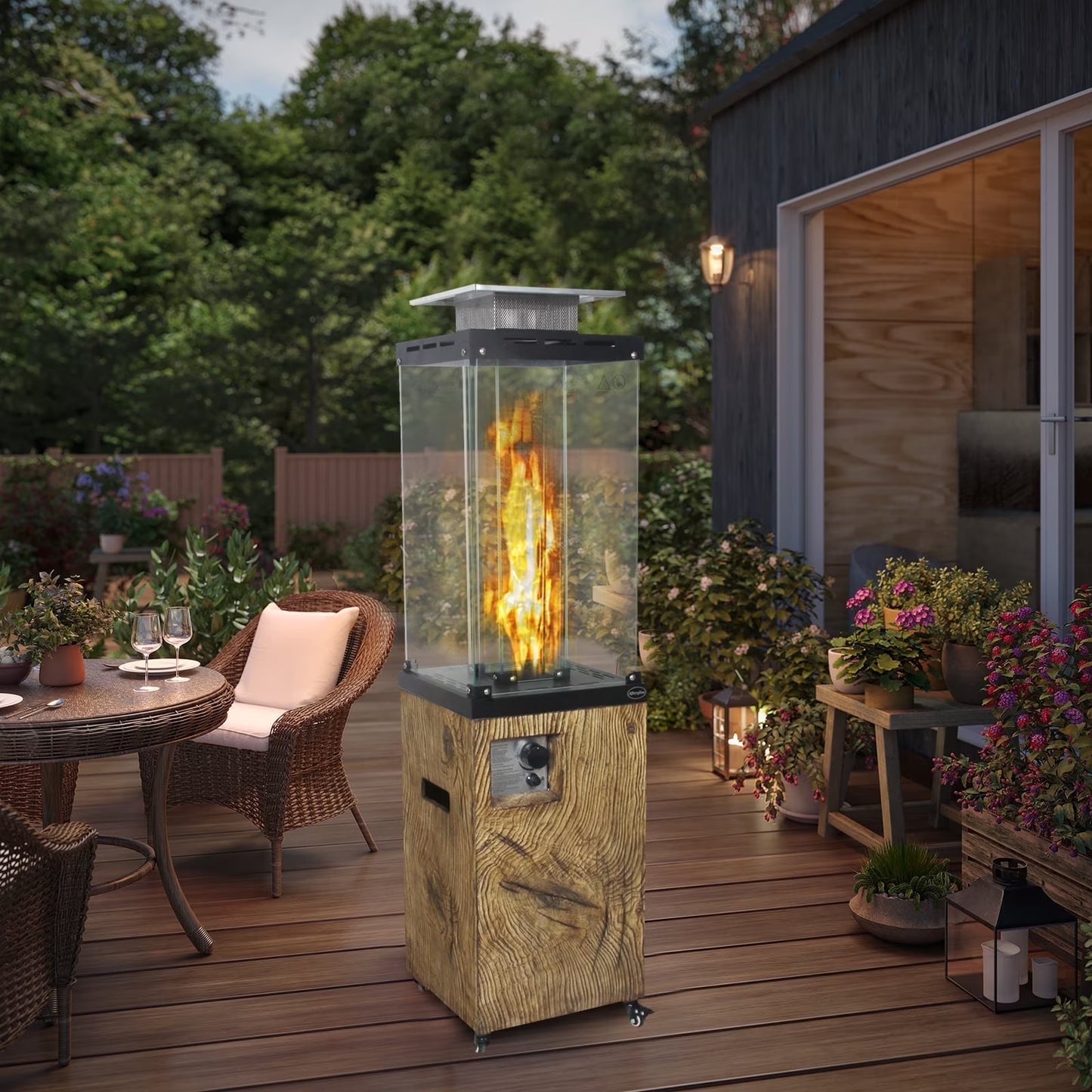 Glass Top + Terrafab Base Fire Heater Internal Gas Tank KD Column