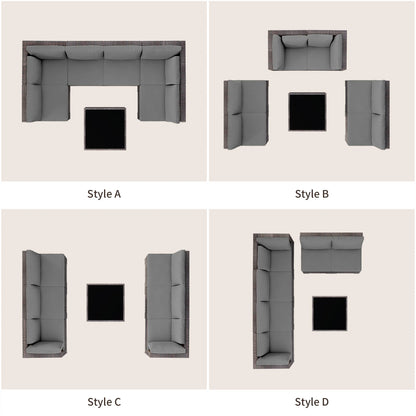 Patio Furniture Set on Sale, 7-Piece Wicker Sectional Outdoor Sofa Set with Glass Table & Water-Resistant Cushions, All-Weather PE Rattan for Backyard, Poolside, Garden (Gray)
