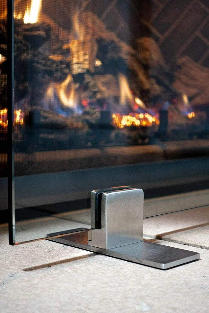 AMS Fireplace | Frameless Glass Fireplace Screen with Stainless Steel Feet | Small (36" x 26") - (Clear Glass, Stainless Steel Feet) - Made in USA
