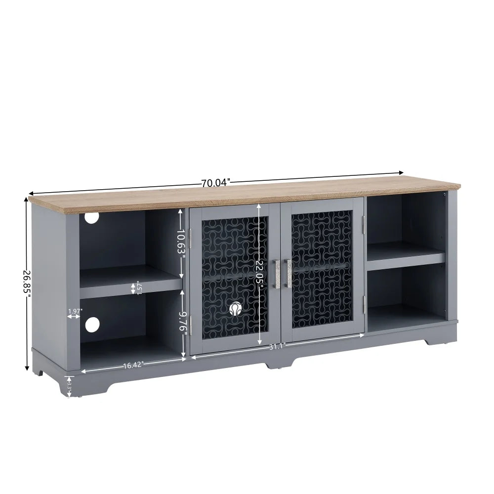 Tcbosik Farmhouse Buffet Cabinet, 56.4" Sideboard Cabinet w/2 Drawers and 2 Glass Doors, Coffee Bar Cabinet with Glass Cup Holder and 8-Slot Wine Rack for Dining Room Living Room, Light Blue