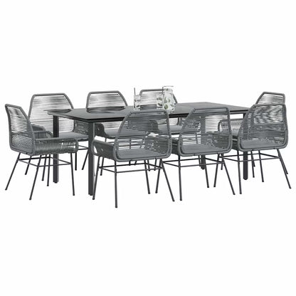 vidaXL 7 Piece Patio Dining Set with Cushions Black Poly Rattan Glass