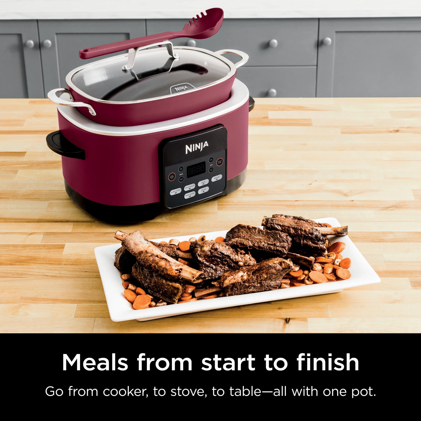 Ninja Foodi Possible Cooker, 8.5 Quart, 6-in-1 Multi-Cooker, Slow Cooker, Steamer, Glass Lid Integrated Cooking Utensil, Nonstick, Oven Safe Pot to 500° F, Cherry Tarte, MC1000WM