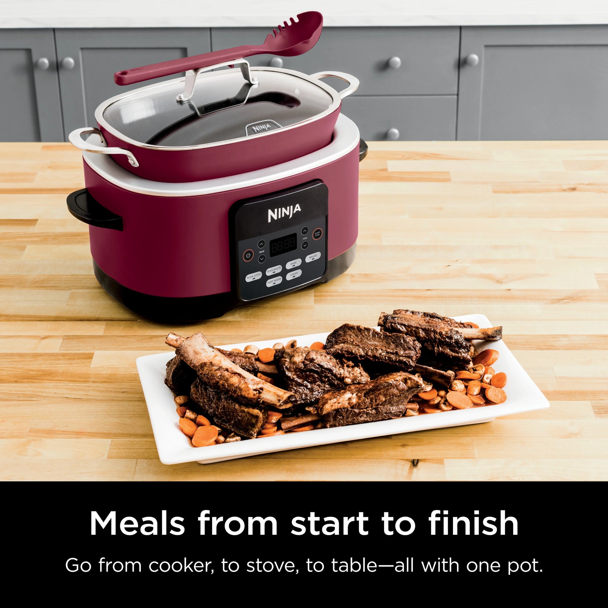 Ninja Foodi Possible Cooker, 8.5 Quart, 6-in-1 Multi-Cooker, Slow Cooker, Steamer, Glass Lid Integrated Cooking Utensil, Nonstick, Oven Safe Pot to 500° F, Cherry Tarte, MC1000WM