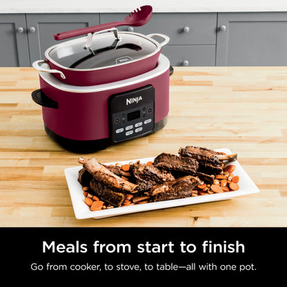 Ninja Foodi Possible Cooker, 8.5 Quart, 6-in-1 Multi-Cooker, Slow Cooker, Steamer, Glass Lid Integrated Cooking Utensil, Nonstick, Oven Safe Pot to 500° F, Cherry Tarte, MC1000WM