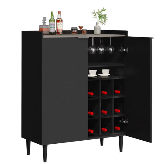 furlinkhm Wine Bar Cabinet, Industrial Bar Cabinets for Liquor and Glasses, 37" Kitchen Coffee Bar Cabinet Liquor Cabinet Bar for Home with Removable Wine Racks, Black