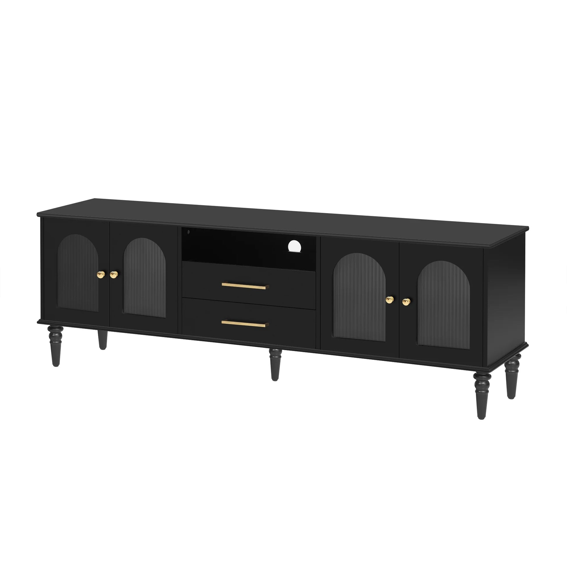 Harper & Bright Designs TV Stand with Fluted Glass Doors for 75 inch TV, TV Storage Cabinet Table with Drawers, Wood Media Console Table with Solid Wood Legs for Living Room, White