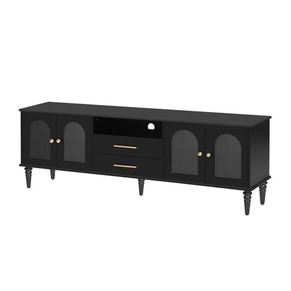 Harper & Bright Designs TV Stand with Fluted Glass Doors for 75 inch TV, TV Storage Cabinet Table with Drawers, Wood Media Console Table with Solid Wood Legs for Living Room, White