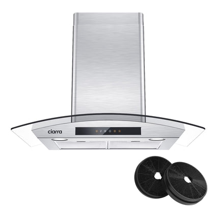 CIARRA Wall Mount Range Hood 30 inch with Tempered Glass 450 CFM Kitchen Vent Hood Ductless Ducted Convertible CAS50275