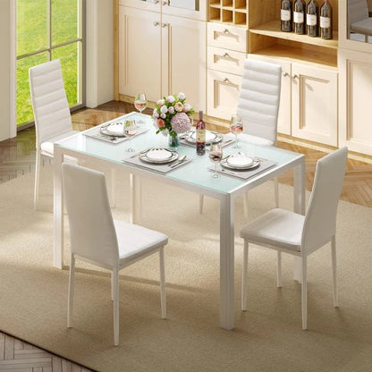 Lofka Glass Dining Table Set for 4, Dining Room Sets with 4 Back Support Chairs for Dinner, Black